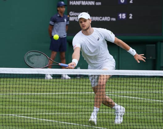 Tennis - 2026 Wimbledon Championships - Day Two (Week One) - All England Lawn Tennis & Croquet Club, London - Tuesday 30th June 2026 Men™s Singles, First Round: Yannick Hanfmann (GER) vs.Giovanni Mpetshi Perricard (FRA) Yannick Hanfmann COLORSPORT ANDREW COWIE 