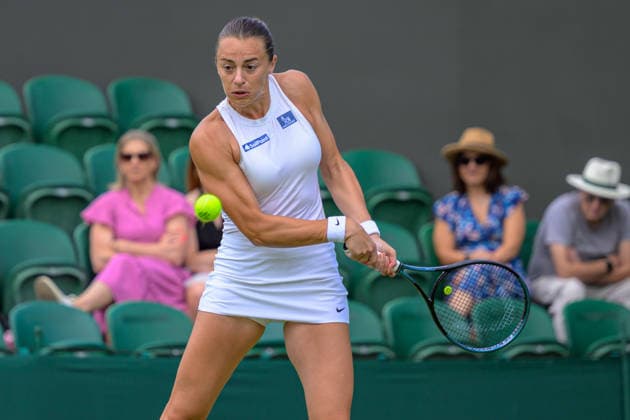 Day Two: The Championships - Wimbledon 2026 LONDON, ENGLAND JUNE 30 - Lina Gjorcheska of North Macedonia during Ladies Single First Round at The Wimbledon Lawn Tennis Championship at Wimbledon on June 30, 2026 in London, England. (Photo by Keeran Marquis)  Copyright: xKeeranxMarquis Fotoarena SPPx Sportspressphoto_SPR180880