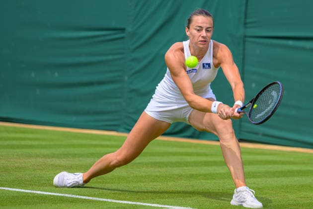 Day Two: The Championships - Wimbledon 2026 LONDON, ENGLAND JUNE 30 - Lina Gjorcheska of North Macedonia during Ladies Single First Round at The Wimbledon Lawn Tennis Championship at Wimbledon on June 30, 2026 in London, England. (Photo by Keeran Marquis)  Copyright: xKeeranxMarquis Fotoarena SPPx Sportspressphoto_SPR180882