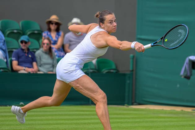 Day Two: The Championships - Wimbledon 2026 LONDON, ENGLAND JUNE 30 - Lina Gjorcheska of North Macedonia during Ladies Single First Round at The Wimbledon Lawn Tennis Championship at Wimbledon on June 30, 2026 in London, England. (Photo by Keeran Marquis)  Copyright: xKeeranxMarquis Fotoarena SPPx Sportspressphoto_SPR180875