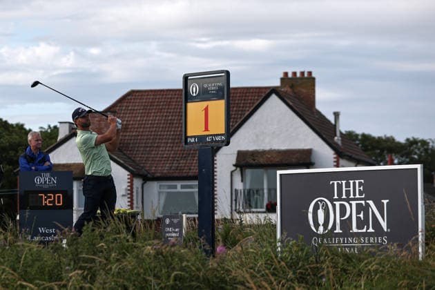 RECORD DATE NOT STATED 30th June 2026; The West Lancashire Golf Club, Liverpool, England; The Open Golf Championship Final Qualifying; Adri Arnaus (ESP) plays from the tee at the first hole DavidxBlunsden