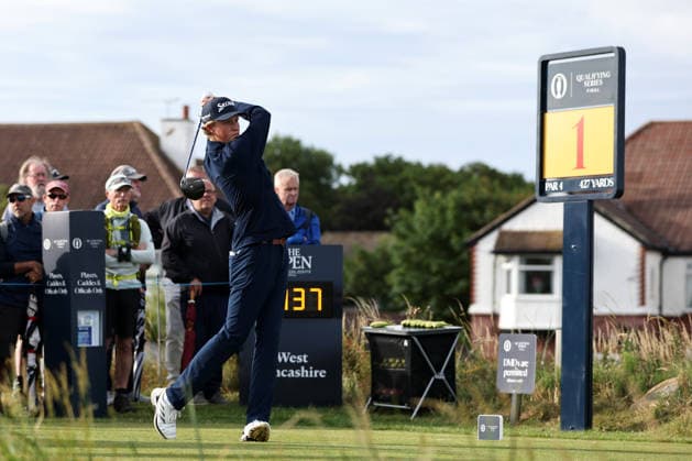 RECORD DATE NOT STATED 30th June 2026; The West Lancashire Golf Club, Liverpool, England; The Open Golf Championship Final Qualifying; Guus Lafeber (a) (NED) plays from the tee at the first hole DavidxBlunsden