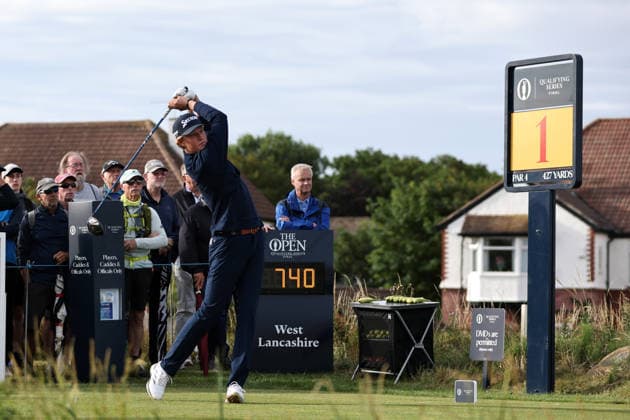 RECORD DATE NOT STATED 30th June 2026; The West Lancashire Golf Club, Liverpool, England; The Open Golf Championship Final Qualifying; Guys Lafeber (a) NED plays from the first tee DavidxBlunsden