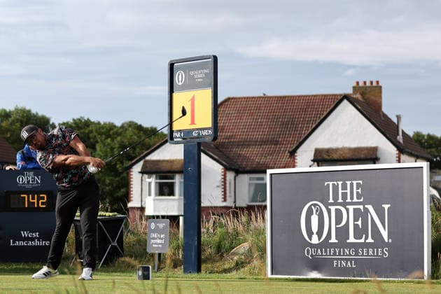 RECORD DATE NOT STATED 30th June 2026; The West Lancashire Golf Club, Liverpool, England; The Open Golf Championship Final Qualifying; Timothy Shin (a) (ENG) plays from the first tee at the first hole DavidxBlunsden