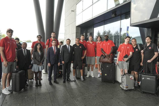 Arrival of Turkiye basketball team at Sarajevo Airport SARAJEVO, BOSNIA AND HERZEGOVINA - JUNE 30: Turkish national basketball team arrives at Sarajevo Airport, Bosnia and Herzegovina on June 30, 2026, ahead of the upcoming FIBA Basketball World Cup 2027 European Qualifiers between Bosnia and Herzegovina and Turkiye. Samir Jordamovic Anadolu Sarajevo Bosnia and Herzegovina. Editorial use only. Please get in touch for any other usage.  Copyright: x2026xAnadoluxSamirxJordamovicx