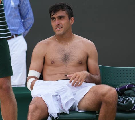 Tennis - 2026 Wimbledon Championships - Day Two (Week One) - All England Lawn Tennis & Croquet Club, London - Tuesday 30th June 2026 Men™s Singles, First Round: Alex De Minaur (AUS) vs.Roman Andres Burruchaga (ARG) Roman Andres Burruchaga (ARG) His Father (Jorge Burruchaga): is a legendary Argentine former professional footballer. He scored the winning goal for Argentina in the 1986 FIFA World Cup, WM, Weltmeisterschaft, Fussball Final against West Germany COLORSPORT ANDREW COWIE 