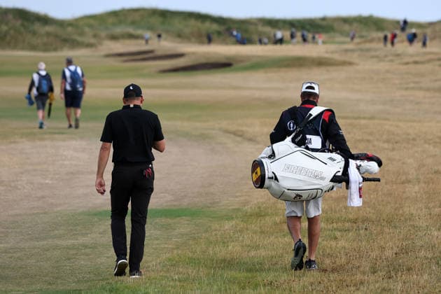 RECORD DATE NOT STATED 30th June 2026; The West Lancashire Golf Club, Liverpool, England; The Open Golf Championship Final Qualifying; Sergio Garcia (ESP) with his caddie on the first hole DavidxBlunsden
