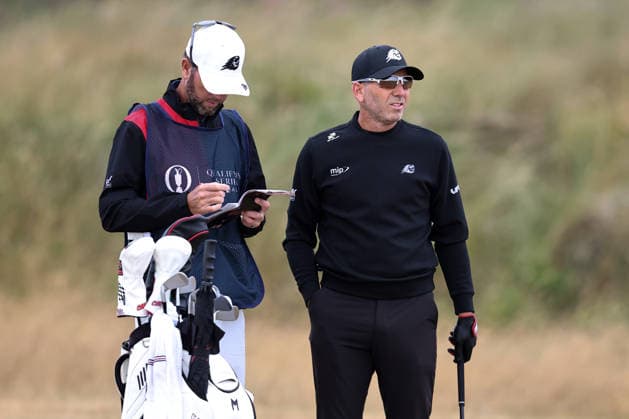 RECORD DATE NOT STATED 30th June 2026; The West Lancashire Golf Club, Liverpool, England; The Open Golf Championship Final Qualifying; Sergio Garcia (ESP) with his caddie at the second hole DavidxBlunsden