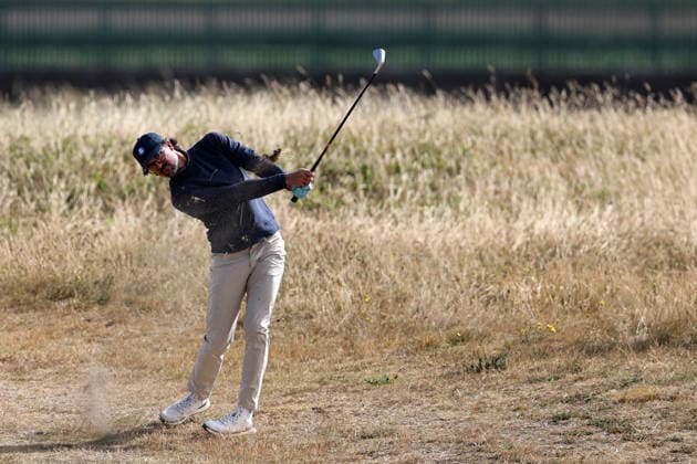 RECORD DATE NOT STATED 30th June 2026; The West Lancashire Golf Club, Liverpool, England; The Open Golf Championship Final Qualifying; George Bryan (USA) plays from the rough at the 16th hole DavidxBlunsden