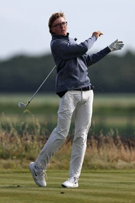 RECORD DATE NOT STATED 30th June 2026; The West Lancashire Golf Club, Liverpool, England; The Open Golf Championship Final Qualifying; Richard Teder (a) EST reacts to his tee shot at the 17th hole DavidxBlunsden