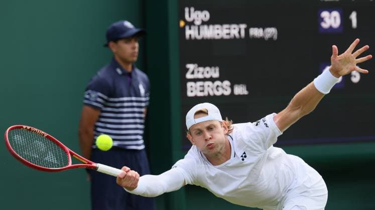 Belgian Zizou Bergs pictured in action during a first round game between French Humbert and Belgian Bergs in the Men s singles at the Wimbledon grand slam tennis tournament in London, Britain, Tuesday 30 June 2026. BENOITxDOPPAGNE  x179998835x