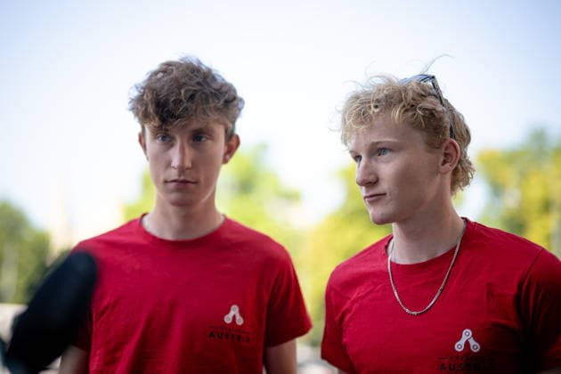 30.06.2026, Cafe Landmann, Wien, AUT, Lidl Tour of Austria 2026, PK Wien, im Bild Sebastian Putz, Team Red Bull - BORA - hansgrohe Rookies, und Alexander Hajek, Team Red Bull - BORA - hansgrohe, Sebastian Putz, Team Red Bull - BORA - hansgrohe Rookies, und Alexander Hajek, Team Red Bull - BORA - hansgrohe during the regional press conference, PK, Pressekonferenz in Vienna ahead of the 2026 Lidl Tour of Austria. Cafe Landmann in Wien, Austria on. Foto:Eibner-Pressefoto Bruns Wien *** June 30, 2026, Cafe Landmann, Vienna, Austria, Lidl Tour of Austria 2026, Vienna press conference, pictured: Sebastian Putz, Team Red Bull BORA hansgrohe Rookies, and Alexander Hajek, Team Red Bull BORA hansgrohe, Sebastian Putz, Team Red Bull BORA hansgrohe Rookies, and Alexander Hajek, Team Red Bull BORA hansgrohe, during the regional press conference in Vienna ahead of the 2026 Lidl Tour of Austria at Cafe Landmann in Vienna, Austria. Photo: Eibner, Press Photo Bruns Vienna  EP_EER