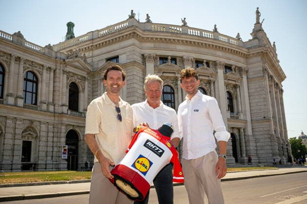 30.06.2026, Cafe Landmann, Wien, AUT, Lidl Tour of Austria 2026, PK Wien, im Bild RenÃ Haselbacher, Team RH77, Thomas Pupp, Lidl Tour of Austria Direktor, und Matthias Krizek, Team RH77, RenÃ Haselbacher, Team RH77, Thomas Pupp, Lidl Tour of Austria Direktor, und Matthias Krizek, Team RH77 during the regional press conference, PK, Pressekonferenz in Vienna ahead of the 2026 Lidl Tour of Austria. Cafe Landmann in Wien, Austria on. Foto:Eibner-Pressefoto Bruns Wien *** June 30, 2026, Cafe Landmann, Vienna, Austria, Lidl Tour of Austria 2026, Vienna press conference, pictured: René Haselbacher, Team RH77, Thomas Pupp, Director of the Lidl Tour of Austria, and Matthias Krizek, Team RH77, René Haselbacher, Team RH77, Thomas Pupp, Director of the Lidl Tour of Austria, and Matthias Krizek, Team RH77, during the regional press conference in Vienna ahead of the 2026 Lidl Tour of Austria at Cafe Landmann in Vienna, Austria. Photo: Eibner, Press Photo Bruns Vienna  EP_EER