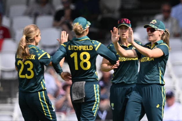Australia Women v West Indies Women, ICC Women s T20 World Cup, Semi-Final Wicket - Sophie Molineux of Australia celebrates taking the wicket of Shemaine Campbelle of West Indies during the ICC Women s T20 World Cup semi final match between Australia Women and West Indies Women at the Oval, London, UK on 30 June 2026. London Oval London UK Editorial use only , Copyright: xGrahamxHuntx PSI-24453-0050