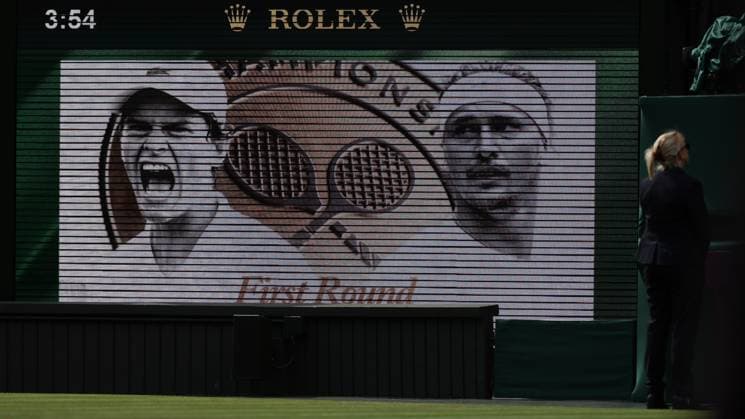 The board with pictures of players ahead of a first round game between Belgian Blockx and German Zverev in the Men s singles at the Wimbledon grand slam tennis tournament in London, Britain, Tuesday 30 June 2026. BENOITxDOPPAGNE  x180009462x