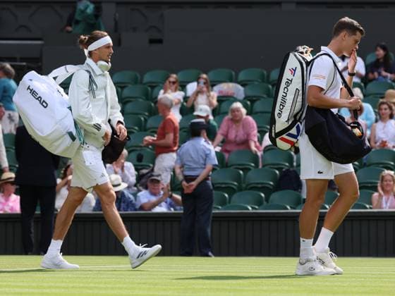 German Alexander Zverev and Belgian Alexander Blockx pictured before a first round game between Belgian Blockx and German Zverev in the Men s singles at the Wimbledon grand slam tennis tournament in London, Britain, Tuesday 30 June 2026. BENOITxDOPPAGNE  x180010853x
