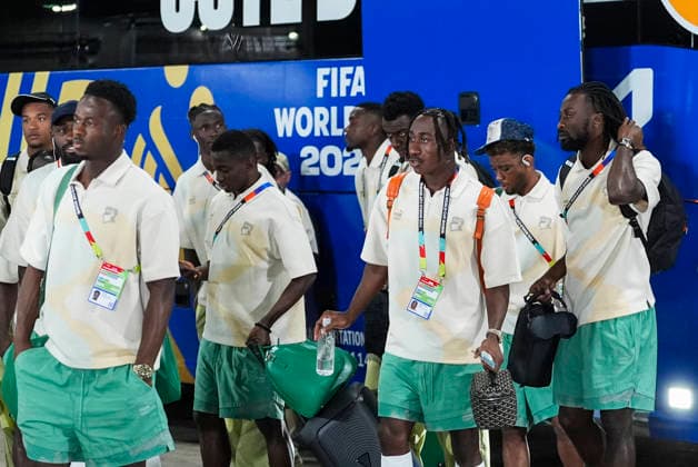 World Cup 2026: Ivory Coast - Norway Arlington, Texas , USA 20260630. Ivory Coast s Yan Diomande arrives at the stadium with his team before the round of 16 match between Ivory Coast and Norway during the 2026 FIFA World Cup, WM, Weltmeisterschaft, Fussball at the Dallas Stadium. Photo: Terje Pedersen NTB Arlington, Texas United States EDITORIAL USE ONLY. RESTRICTED USE FOR BETTING COMPANIES Ref:_SPOdH5jRrsgfgw.jpg *** 2026 World Cup: Ivory Coast vs. Norway, Arlington, Texas, USA 20260630 Ivory Coast’s Yan Diomande arrives at the stadium with his team before the Round of 16 match between Ivory Coast and Norway during the 2026 FIFA World Cup at Dallas Stadium. Photo: Terje Pedersen, NTB. Arlington, Texas, United States. EDITORIAL USE ONLY. RESTRICTED USE FOR BETTING COMPANIES  Copyright: xTerjexPedersenx xNTBx