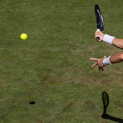 RECORD DATE NOT STATED 30th June 2026; All England Lawn Tennis and Croquet Club, London, England; Wimbledon Tennis Tournament, Day Two; Billy Harris (GBR) plays a forehand in his first round match against Karen Khachanov GodfreyxPitt