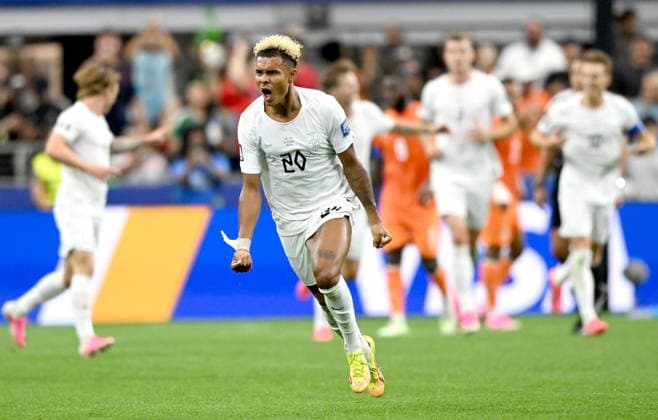 FIFA World Cup, WM, Weltmeisterschaft, Fussball 2026 - Round of 32 - Ivory Coast vs Norway Antonio Nusa of Norway celebrates after scoring the opening goal during the FIFA World Cup 2026 Round of 32 match Ivory Coast against Norway, in Dallas, USA, 30 June 2026. DALLAS United States  Copyright: xALBERTxPENAx