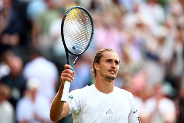 Alexander Zverev celebrates victory in his first round match Wimbledon Tennis Championships, Day 2, The All England Lawn Tennis and Croquet Club, London, UK - 30 Jun 2026London The All England Lawn Tennis and United Kingdom  Copyright: xJamesxMarsh Shutterstockx 16964208dy