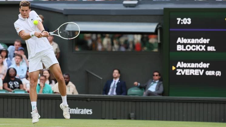 Belgian Alexander Blockx pictured in action during a first round game between Belgian Blockx and German Zverev in the Men s singles at the Wimbledon grand slam tennis tournament in London, Britain, Tuesday 30 June 2026. BENOITxDOPPAGNE  x180028946x