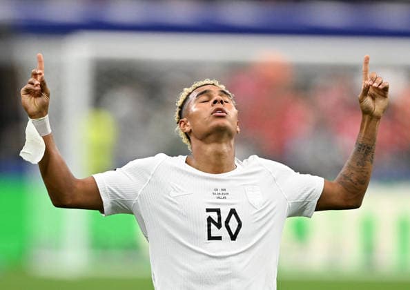 (260701) -- DALLAS, July 1, 2026 -- Antonio Nusa of Norway celebrates after scoring during the round of 32 match between Cote d Ivoire and Norway at the 2026 FIFA World Cup, WM, Weltmeisterschaft, Fussball at Dallas Stadium in Dallas, the United States, June 30, 2026. ) (SP)U.S.-DALLAS-FOOTBALL-FIFA WORLD CUP-ROUND OF 32-CIV VS NOR ChengxMin 