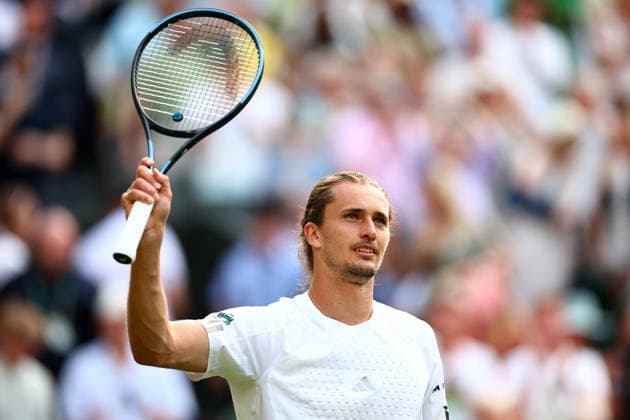 Alexander Zverev celebrates victory in his first round match Wimbledon Tennis Championships, Day 2, The All England Lawn Tennis and Croquet Club, London, UK - 30 Jun 2026London The All England Lawn Tennis and United Kingdom  Copyright: xJamesxMarsh Shutterstockx 16964208eh