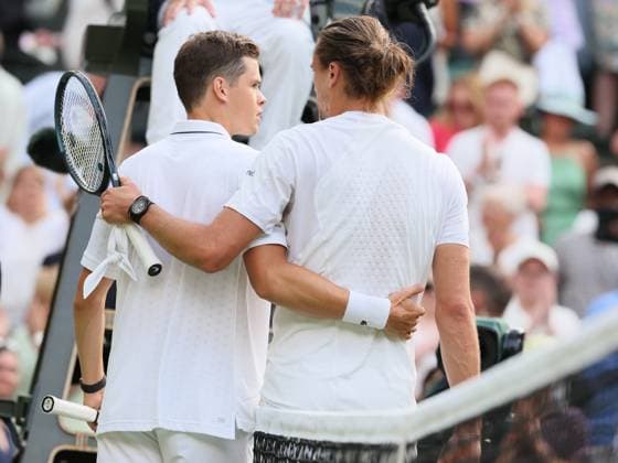 Belgian Alexander Blockx and German Alexander Zverev pictured after a first round game between Belgian Blockx and German Zverev in the Men s singles at the Wimbledon grand slam tennis tournament in London, Britain, Tuesday 30 June 2026. BENOITxDOPPAGNE  x180029290x