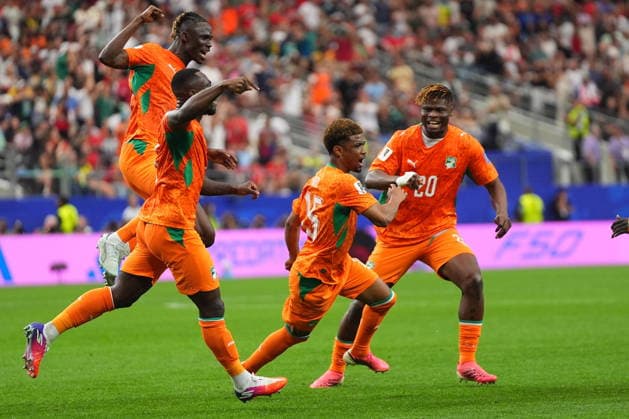 FIFA World Cup, WM, Weltmeisterschaft, Fussball 2026 - Round of 32 - Ivory Coast vs Norway Amad Diallo (2-R) of Ivory Coast celebrates with teammates after scoring the 1-1 goal during the FIFA World Cup 2026 Round of 32 match Ivory Coast against Norway, in Dallas, USA, 30 June 2026. DALLAS United States  Copyright: xJEFFREYxMCWHORTERx