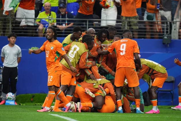 Ivory Coast v Norway - FIFA World Cup, WM, Weltmeisterschaft, Fussball 2026 - Round of 32 ARLINGTON, USA - JUNE 30: Amad Diallo (15) of Ivory Coast celebrates with his teammates after scoring a goal during the FIFA World Cup 2026 Round of 32 match between Ivory Coast and Norway at Dallas Stadium in Arlington, United States on June 30, 2026. Hakan Akgun Anadolu Texas United States. Editorial use only. Please get in touch for any other usage.  Copyright: x2026xAnadoluxHakanxAkgunx