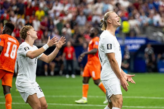 260630 Andreas Schjelderup and Erling Braut Haaland of Norway during the FIFA World Cup, WM, Weltmeisterschaft, Fussball 2026 round of 32 football match between CÃ te d Ivoire and Norway on June 30, 2026 in Dallas. Photo: Jon Olav Nesvold BILDBYRAN COP 217 VG0975 bbeng fotboll football soccer fotball vm fotbolls-vm fotball-vm fotbolls-vm 2026 fifa world cup 2026 16-delsfinale round of 32 arlington texas norge norway elfenbenskusten elfenbenskysten ivory coast *** June 30, 2026: Andreas Schjelderup and Erling Braut Haaland of Norway during the FIFA World Cup 2026 Round of 32 soccer match between Côte d Ivoire and Norway on June 30, 2026 in Dallas. Photo by Jon Olav Nesvold. BILDBYRAN COP 217 VG0975 bbeng soccer football fotball World Cup 2026 FIFA World Cup 2026 Round of 16 of 32 Arlington, Texas Norway Ivory Coast  Copyright: JONxOLAVxNESVOLD BB260630JE110