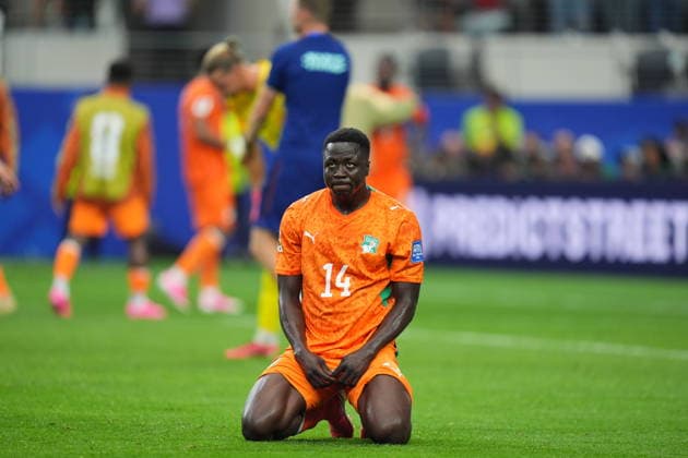 Ivory Coast v Norway - FIFA World Cup, WM, Weltmeisterschaft, Fussball 2026 - Round of 32 ARLINGTON, USA - JUNE 30: Oumar Diakite (14) of Ivory Coast reacts after eliminated in the FIFA World Cup 2026 Round of 32 match between Ivory Coast and Norway at Dallas Stadium in Arlington, United States on June 30, 2026. Hakan Akgun Anadolu Texas United States. Editorial use only. Please get in touch for any other usage.  Copyright: x2026xAnadoluxHakanxAkgunx