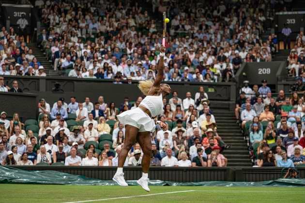 RECORD DATE NOT STATED 30th June 2026; All England Lawn Tennis and Croquet Club, London, England; Wimbledon Tennis Tournament, Day Two; Serena Williams (USA) serves in her first round match against Maya Joint (AUS) GodfreyxPitt