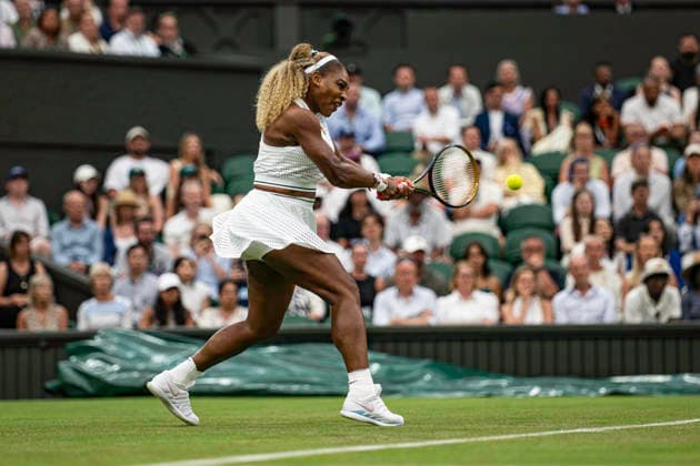 RECORD DATE NOT STATED 30th June 2026; All England Lawn Tennis and Croquet Club, London, England; Wimbledon Tennis Tournament, Day Two; Serena Williams (USA) plays a backhand in her first round match against Maya Joint (AUS) GodfreyxPitt