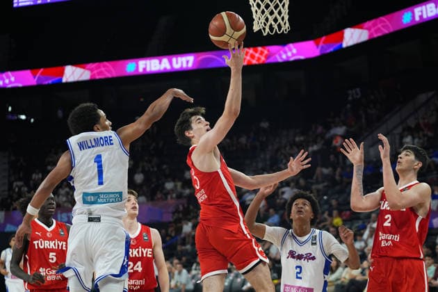 Puerto Rico v Turkiye - FIBA U17, U 17 Basketball World Cup ISTANBUL, TURKIYE - JUNE 30: Puerto Rico s Jeremy Willmore (1) and Turkish national player Omer Yusuf Sik (13) compete for the ball during the FIBA U17 Basketball World Cup match between Puerto Rico and Turkiye at the Basketball Development Center in Istanbul, Turkiye on June 30, 2026. Esra Bilgin Anadolu Istanbul Turkey. Editorial use only. Please get in touch for any other usage.  Copyright: x2026xAnadoluxEsraxBilginx