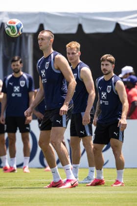 SOCCER - FIFA World Cup, WM, Weltmeisterschaft, Fussball 2026 SANTA BARBARA,CALIFORNIA,USA,30.JUN.26 - SOCCER - FIFA World Cup 2026, USA, Mexico, Canada, training Team AUT. Image shows Sasa Kalajdzic, Philipp Lienhart and Romano Schmid (AUT).  GEPAxpictures xArminxRauthner