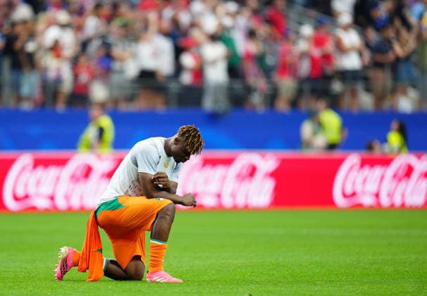 (260701) -- DALLAS, July 1, 2026 -- Emmanuel Agbadou of Cote d Ivoire reacts after the round of 32 match between Cote d Ivoire and Norway at the 2026 FIFA World Cup, WM, Weltmeisterschaft, Fussball at Dallas Stadium in Dallas, the United States, June 30, 2026. ) (SP)U.S.-DALLAS-FOOTBALL-FIFA WORLD CUP-ROUND OF 32-CIV VS NOR JiaxHaocheng 