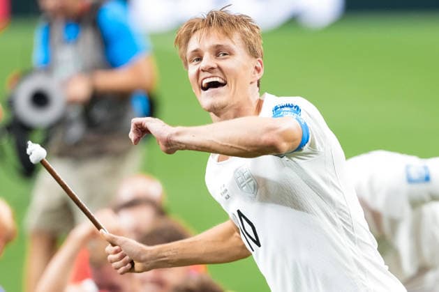 Martin Odegaard of Norway celebrates after winning the FIFA Men’s World Cup 2026 round of 32 football match between Ivory Coast and Norway at Dallas Stadium, in Arlington on June 30th 2026 (Photo by Alexandra Fechete SPP)  Copyright: xAlexandraxFechete SPPx Sportspressphoto_SPR181349