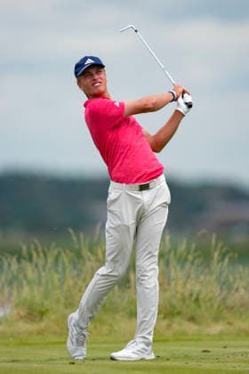 CROSBY, ENGLAND - JUNE 30: Tiger Christensen plays from the seventeenth tee during the first round of the Final Qualifying for The Open Championship at West Lancashire Golf Club, Crosby on June 30, 2026 in Crosby, Merseyside, England The 2026 Open Championship Qualifying