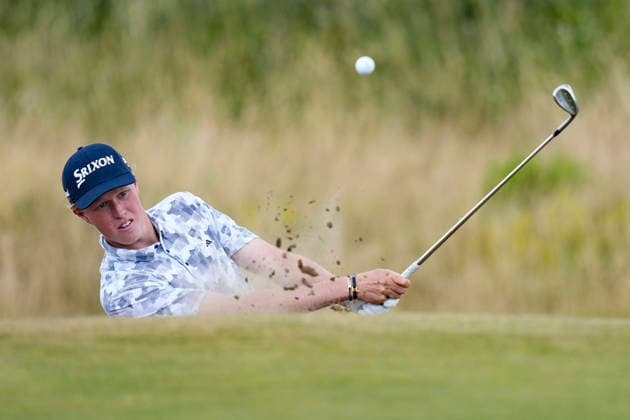 CROSBY, ENGLAND - JUNE 30: Guus Lafeber plays from the bunker on the fifteenth tee during round one of the Final Qualifying for The Open Championship at West Lancashire Golf Club, Crosby on June 30, 2026 in Crosby, Merseyside, England The 2026 Open Championship Qualifying