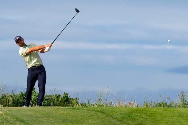 CROSBY, ENGLAND - JUNE 30: Adri Arnaus plays from the second tee during round one of the Final Qualifying for The Open Championship at West Lancashire Golf Club, Crosby on June 30, 2026 in Crosby, Merseyside, England The 2026 Open Championship Qualifying