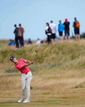 CROSBY, ENGLAND - JUNE 30: Tiger Christensen plays to the fifth green during round one of the Final Qualifying for The Open Championship at West Lancashire Golf Club, Crosby on June 30, 2026 in Crosby, Merseyside, England The 2026 Open Championship Qualifying