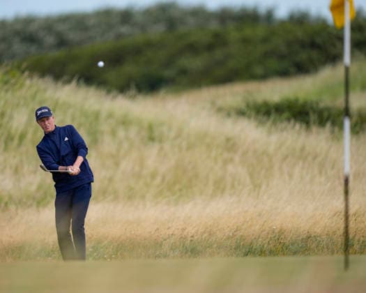 CROSBY, ENGLAND - JUNE 30: Guus Lafeber plays a second shot to the fifth green during round one of the Final Qualifying for The Open Championship at West Lancashire Golf Club, Crosby on June 30, 2026 in Crosby, Merseyside, England The 2026 Open Championship Qualifying