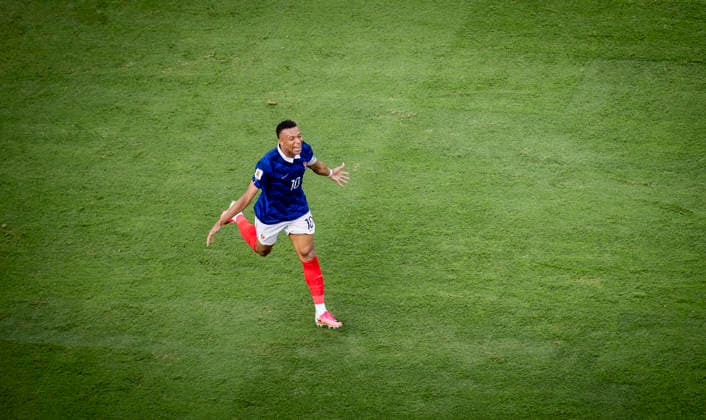 New York New Jersey, USA 30th Jun 2026. Goal celebration: Kylian Mbappe (FRA) France - Sweden World Cup Frankreich - Schweden 30.06.2026 *** New York, New Jersey, USA, June 30, 2026; Goal celebration by Kylian Mbappé (FRA); France vs. Sweden; World Cup; France vs. Sweden; June 30, 2026