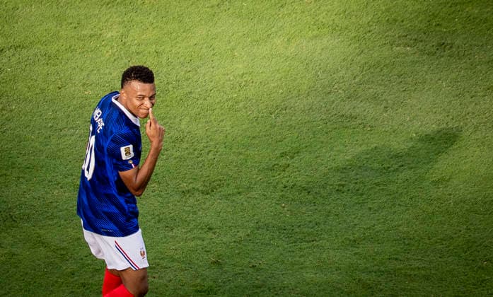 New York New Jersey, USA 30th Jun 2026. Goal celebration: Kylian Mbappe (FRA) France - Sweden World Cup Frankreich - Schweden 30.06.2026 *** New York, New Jersey, USA, June 30, 2026; Goal celebration by Kylian Mbappé (FRA); France vs. Sweden; World Cup; France vs. Sweden; June 30, 2026