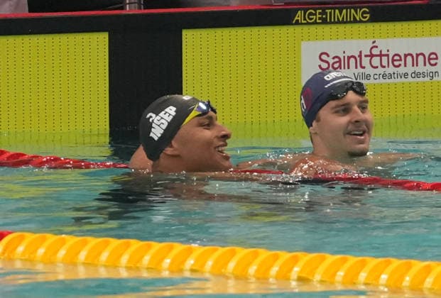 Natation - Championnat de France 30 06 2026 FINALES Yohann Ndoye - Brouard of Dauphins d Annecy and ARKHANGELSKY Michel of CN Marseille during the Final 50 m Backstroke Men of the French Swimming Championships at the Raymond Sommet Olympic Pool in Saint-Etienne on June30, 2026 photos by Laurent Lairys , Saint EtienneFrance  Copyright: xLaurentxLairysx