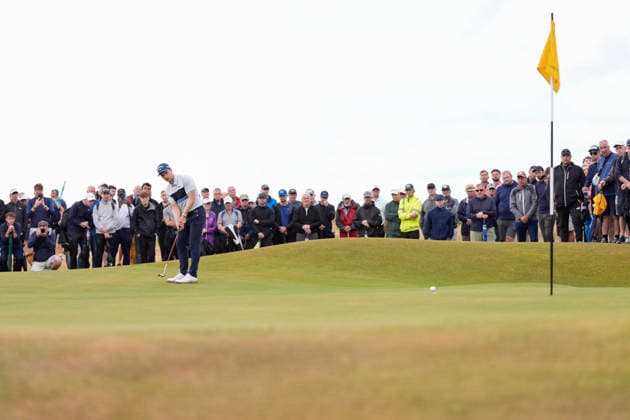 CROSBY, ENGLAND - JUNE 30: Matthew Jordan putts on the eighteenth green during round two of the Final Qualifying for The Open Championship at West Lancashire Golf Club, Crosby on June 30, 2026 in Crosby, Merseyside, England The 2026 Open Championship Qualifying