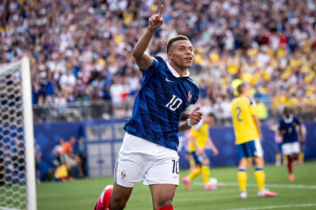 FOOTBALL : France vs Sweden - Coupe du Monde de la FIFA 2026. New York New Jersey Stadium, East Rutherford, New Jersey, Etats-Unis. 30 06 2026. Joie des joueurs de l equipe de France apres le but de Kylian Mbappe 10 (France)  Copyright: xx