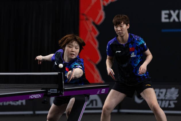 LOS ANGELES, CALIFORNIA - JUNE 30: Wang Manyu and Kuai Man of China compete in the Women s Doubles Round of 16 match against Liu Yangzi of Australia and Nina Mittelham of Germany on day 5 of United States Smash 2026 at Ontario Convention Center on June 30, 2026 in Los Angeles, California.  Copyright: xVCGx 111651532126