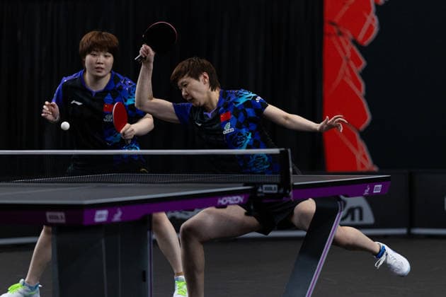LOS ANGELES, CALIFORNIA - JUNE 30: Wang Manyu and Kuai Man of China compete in the Women s Doubles Round of 16 match against Liu Yangzi of Australia and Nina Mittelham of Germany on day 5 of United States Smash 2026 at Ontario Convention Center on June 30, 2026 in Los Angeles, California.  Copyright: xVCGx 111651532127